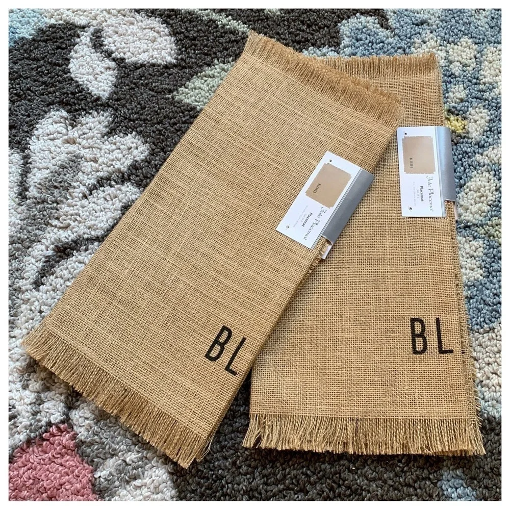 #50 Set 4 BLESSED Woven Natural Jute Burlap Placemats Dining Table Mat Farmhouse